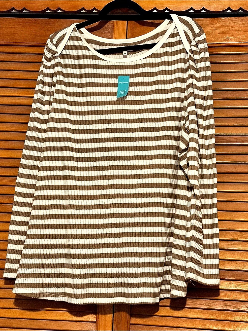 Maurices Striped Long Sleeve Top in Brown & White 3X NWT